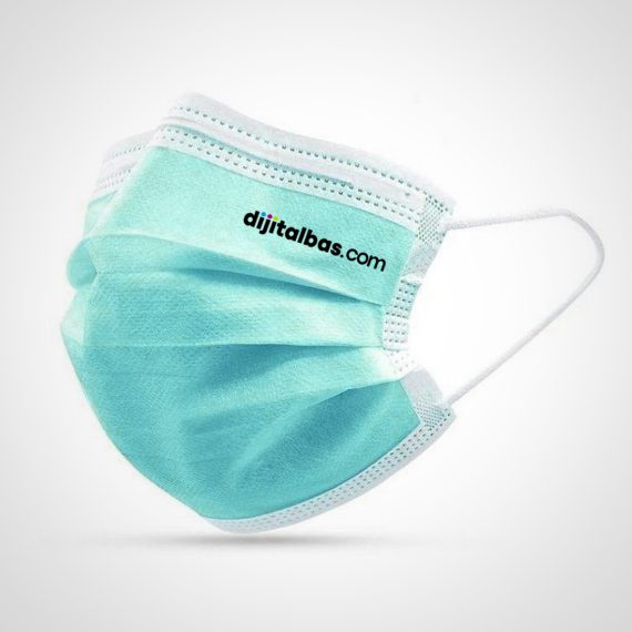 Cerrahi Maske – Logo Dijital Baskı Siyah Beyaz Yeşil (3 Katlı ve Telli)